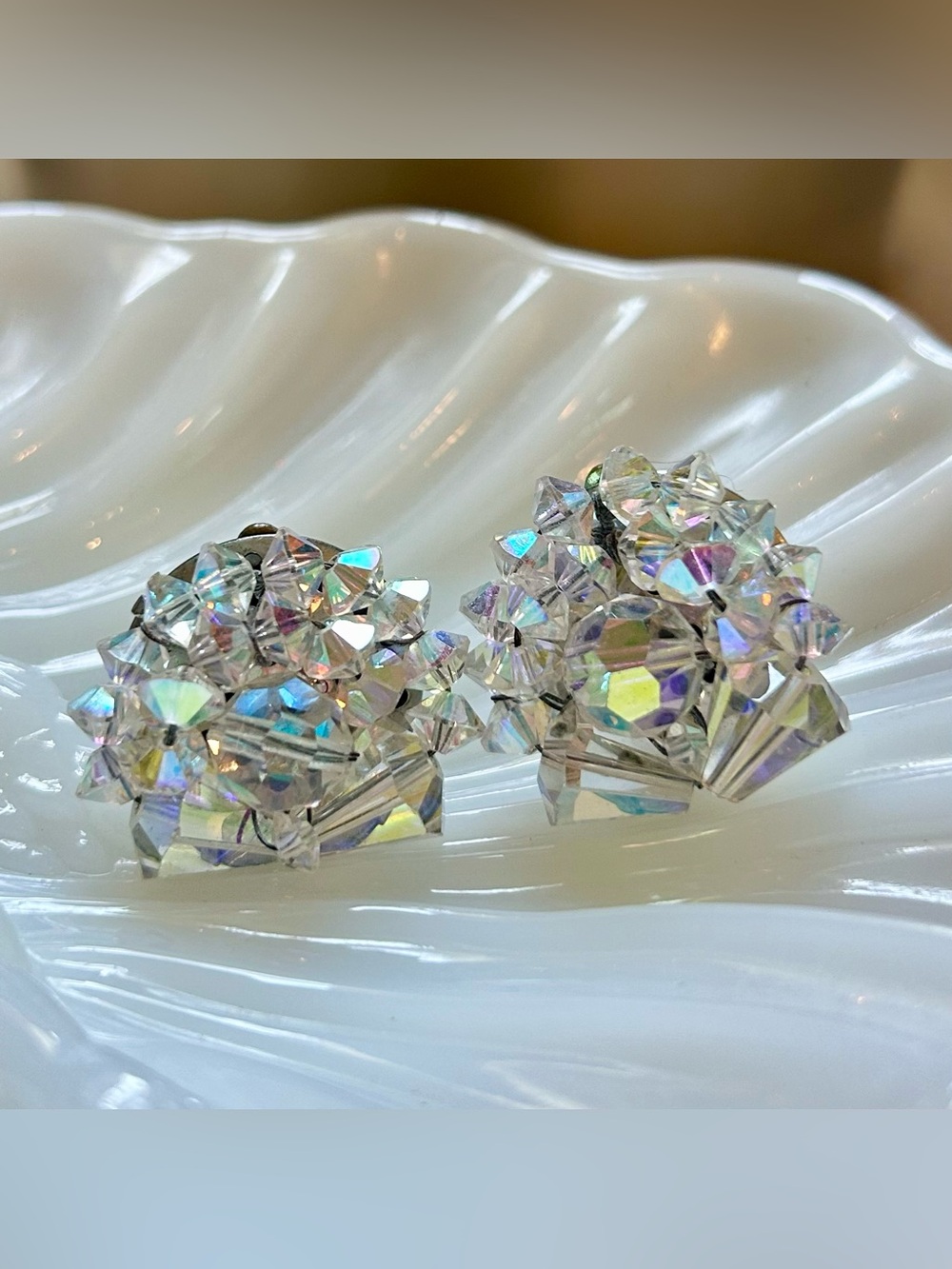 Vintage AB Clip-on Earrings Aurora Borealis AB4
